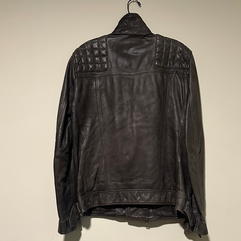 Men's Quilted Brown/Olive Leather Jacket - Picture 8 of 8